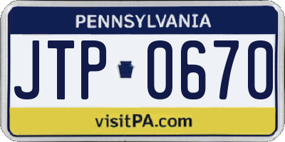 PA license plate JTP0670