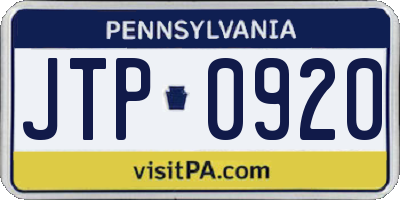 PA license plate JTP0920