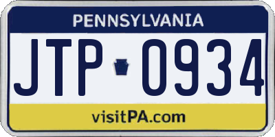 PA license plate JTP0934