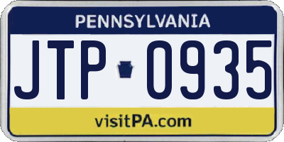 PA license plate JTP0935