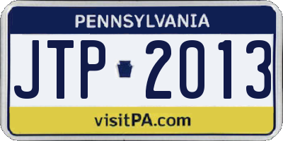 PA license plate JTP2013
