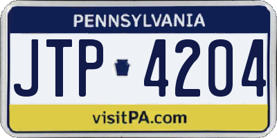 PA license plate JTP4204
