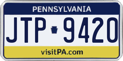 PA license plate JTP9420