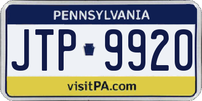 PA license plate JTP9920