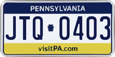 PA license plate JTQ0403