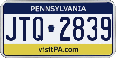 PA license plate JTQ2839