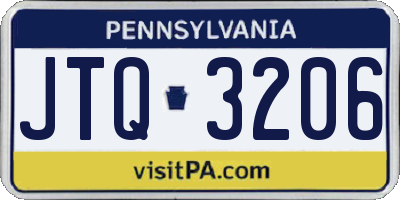 PA license plate JTQ3206