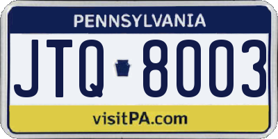 PA license plate JTQ8003