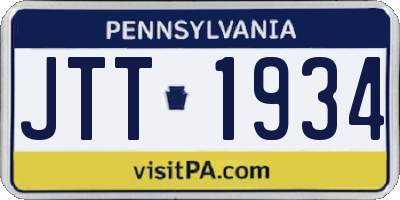 PA license plate JTT1934