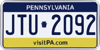 PA license plate JTU2092