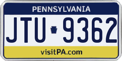PA license plate JTU9362