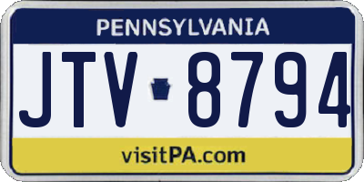 PA license plate JTV8794
