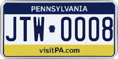 PA license plate JTW0008