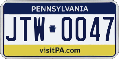 PA license plate JTW0047