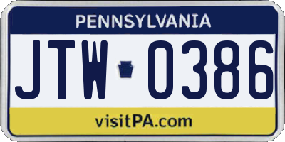 PA license plate JTW0386