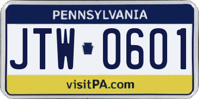 PA license plate JTW0601