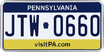 PA license plate JTW0660