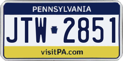 PA license plate JTW2851