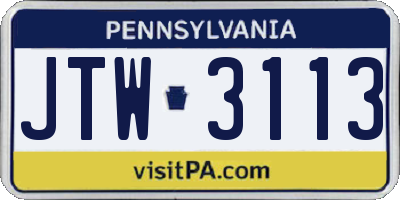 PA license plate JTW3113