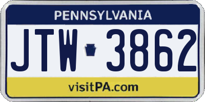 PA license plate JTW3862