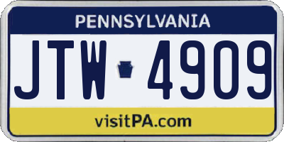 PA license plate JTW4909