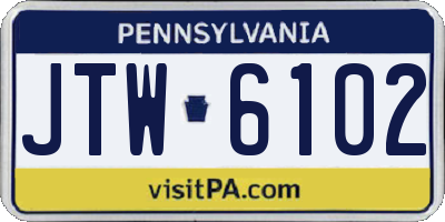 PA license plate JTW6102