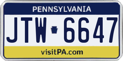 PA license plate JTW6647
