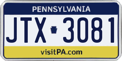 PA license plate JTX3081