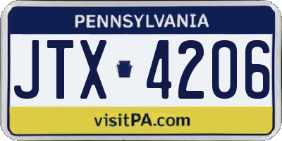 PA license plate JTX4206