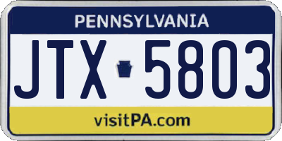 PA license plate JTX5803