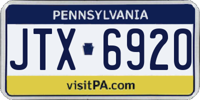 PA license plate JTX6920