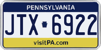 PA license plate JTX6922