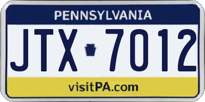 PA license plate JTX7012