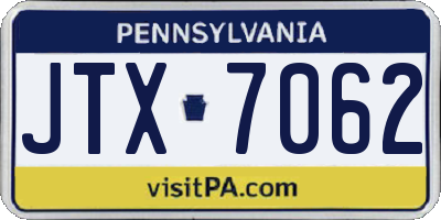 PA license plate JTX7062