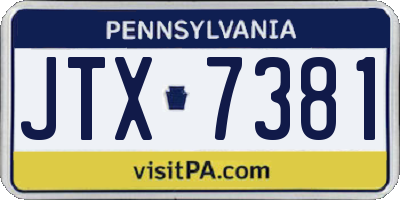 PA license plate JTX7381