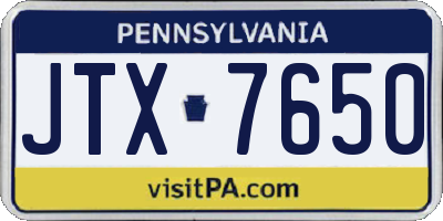 PA license plate JTX7650