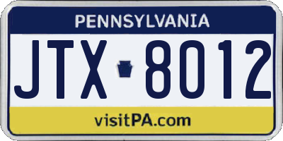 PA license plate JTX8012