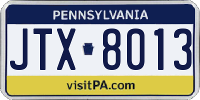 PA license plate JTX8013