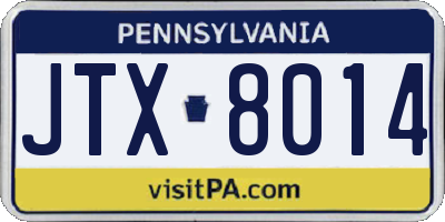 PA license plate JTX8014