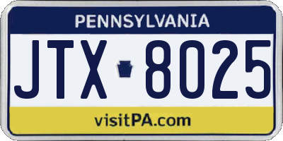 PA license plate JTX8025