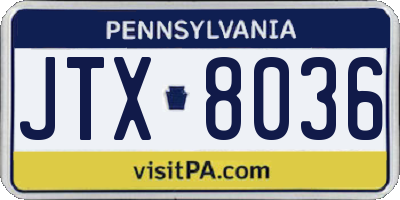 PA license plate JTX8036