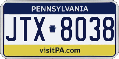 PA license plate JTX8038
