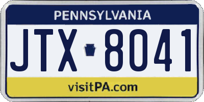 PA license plate JTX8041