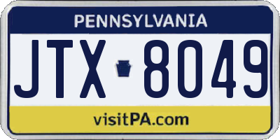 PA license plate JTX8049