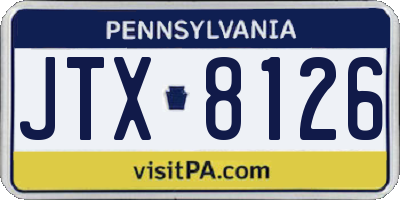 PA license plate JTX8126