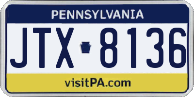 PA license plate JTX8136