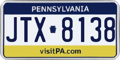 PA license plate JTX8138