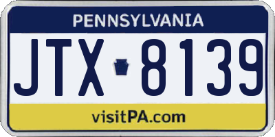 PA license plate JTX8139