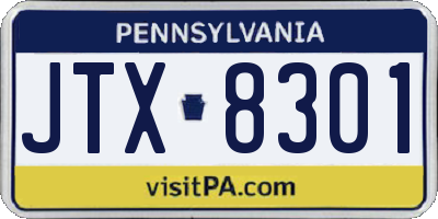 PA license plate JTX8301