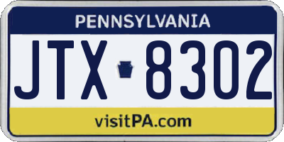PA license plate JTX8302